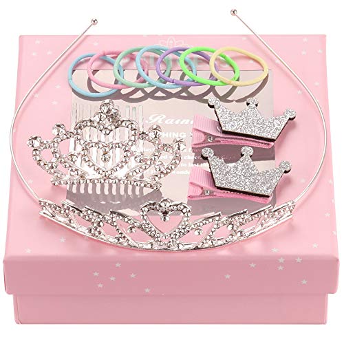 Seatecks 4PCS Set de aro de pelo Corona+100Pcs Gomas elásticas para el cabello Princesa Diamantes de imitación Diadema Pinzas para el cabello Accesorios para niñas pequeñas Bebé Niños DIY Peinado