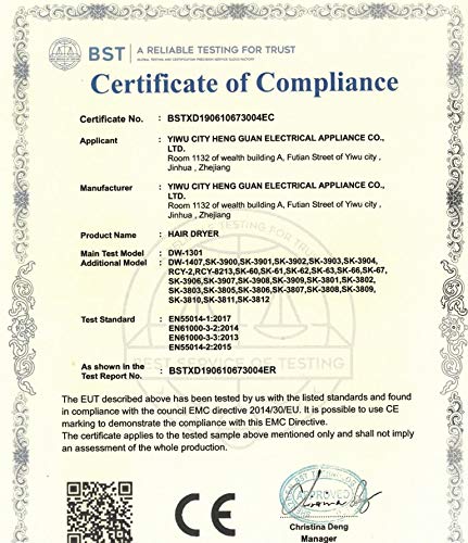 Secador de Pelo Profesional 3000W, Negative Ionico y Temperatura Constante, con 2 Boquillas (Negro)