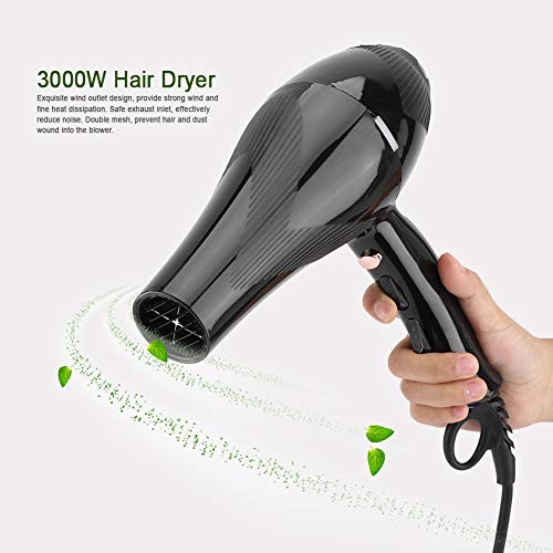 Secador de Pelo Profesional 3000W, Negative Ionico y Temperatura Constante, con 2 Boquillas (Negro)