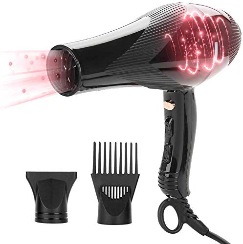 Secador de Pelo Profesional Secador Iónico de 3000W con 2 Boquillas, 2 velocidades y 3 temperaturas, Botón de Aire Frío, Negro Salon