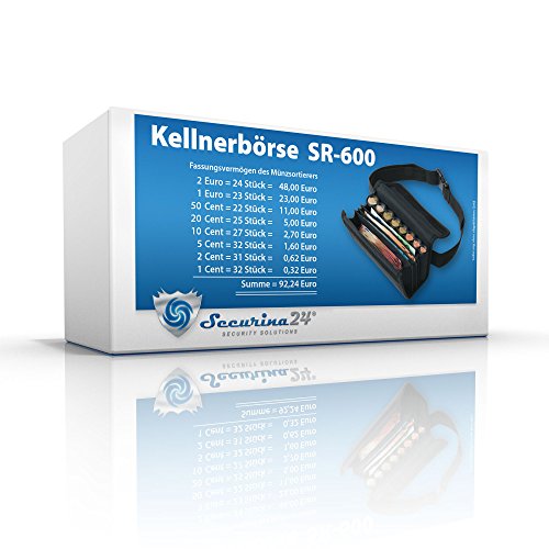 Securina24 - Bolsa de camarero con cambiador de euros con 8 compartimentos, correa de transporte, color Negro
