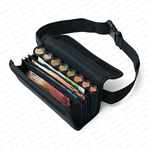Securina24 - Bolsa de camarero con cambiador de euros con 8 compartimentos, correa de transporte, color Negro
