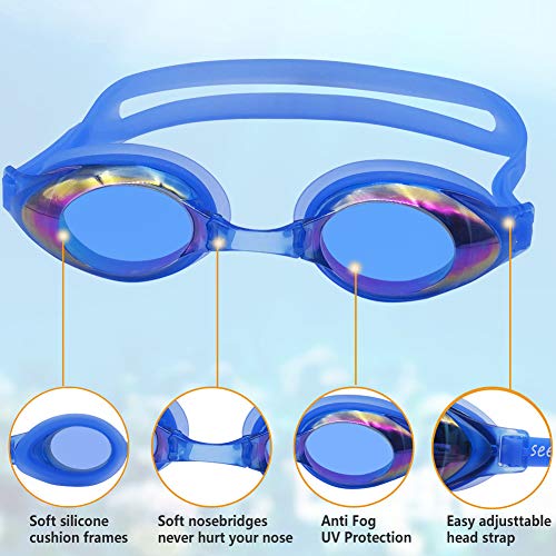 seenlast Gafas de Natación para Hombres Mujeres, Antiniebla Protección UV Sin Fugas Gafas Natación con Libre Clip de Nariz Enchufe de oído, Visión Amplia Clara para Piscina Deportes Acuáticos