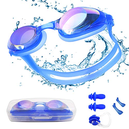 seenlast Gafas de Natación para Hombres Mujeres, Antiniebla Protección UV Sin Fugas Gafas Natación con Libre Clip de Nariz Enchufe de oído, Visión Amplia Clara para Piscina Deportes Acuáticos