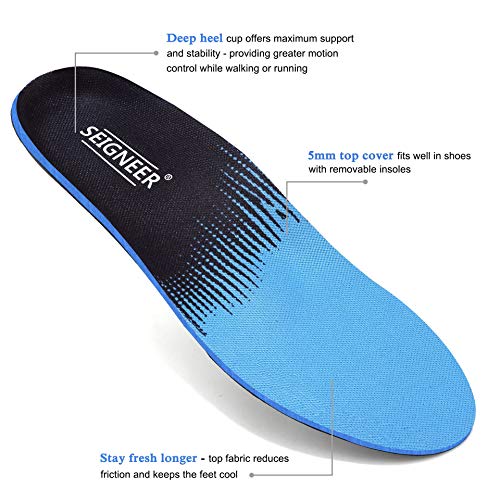 SEIGNEER Plantillas Fascitis Plantar, Inserto para pies planos, Plantillas ortopédicas, para Ayudar A Reducir el Dolor en el Talón Rodilla/Dolor de Espalda y Tendinitis de Aquiles