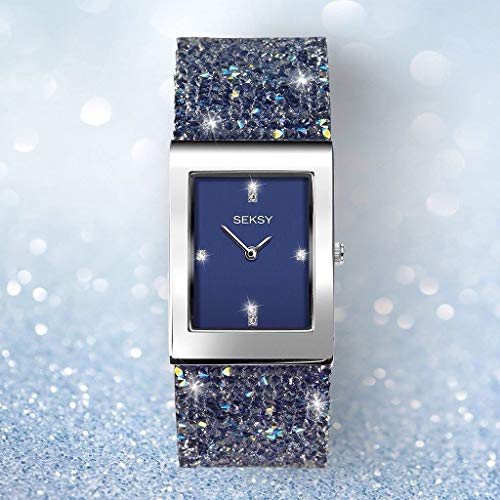 Seksy - Reloj de pulsera para mujer con cristales de Swarovski en la correa, resistente al agua, ajustable