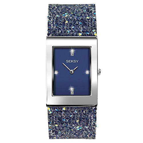 Seksy - Reloj de pulsera para mujer con cristales de Swarovski en la correa, resistente al agua, ajustable