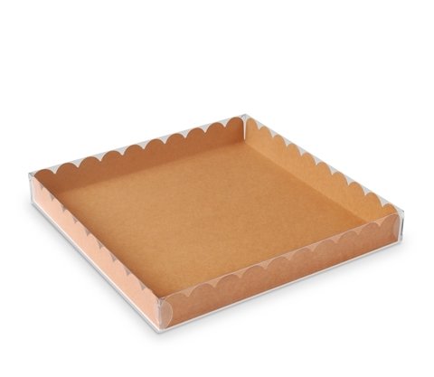 Selfpackaging Caja para Galletas o Macarons con Tapa Transparente y Base en Color Kraft. Pack de 50 Unidades - L