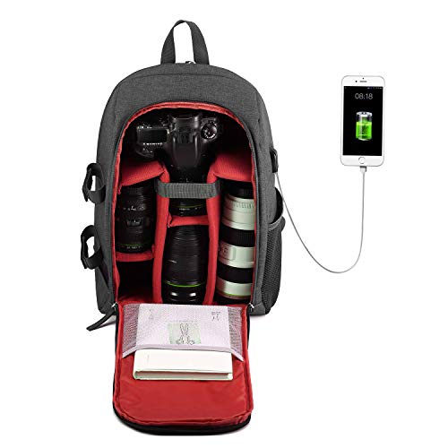 Selighting - Mochila para cámara réflex digital, resistente al agua, a prueba de golpes, con soporte para trípode (rojo con USB)