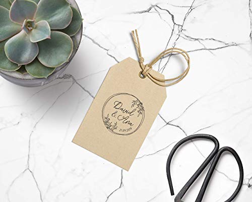 Sello Boda Personalizado, Sello de Madera con tampón de tinta, Sellos Personalizados Boda | Corona Flores Boho