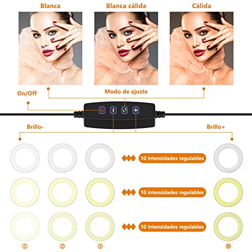 Selvim Anillo de Luz LED Fotografía, Aro de Luz de Escritorio con Trípode Alto y Extensible, 3 Modos 10 Brillos Regulables, 104 Bombillas, Control Remoto Bluetooth, para Selfie, Maquillaje, TIK tok