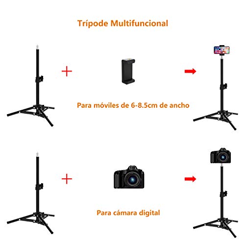 Selvim Anillo de Luz LED Fotografía, Aro de Luz de Escritorio con Trípode Alto y Extensible, 3 Modos 10 Brillos Regulables, 104 Bombillas, Control Remoto Bluetooth, para Selfie, Maquillaje, TIK tok