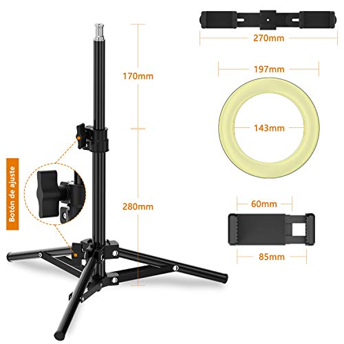 Selvim Anillo de Luz LED Fotografía, Aro de Luz de Escritorio con Trípode Alto y Extensible, 3 Modos 10 Brillos Regulables, 104 Bombillas, Control Remoto Bluetooth, para Selfie, Maquillaje, TIK tok