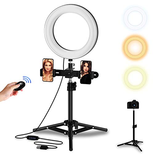 Selvim Anillo de Luz LED Fotografía, Aro de Luz de Escritorio con Trípode Alto y Extensible, 3 Modos 10 Brillos Regulables, 104 Bombillas, Control Remoto Bluetooth, para Selfie, Maquillaje, TIK tok