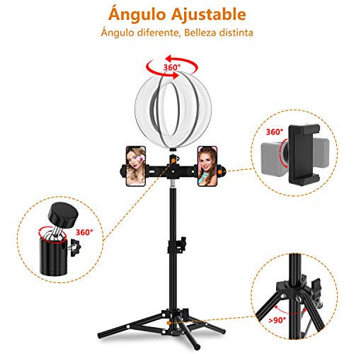 Selvim Anillo de Luz LED Fotografía, Aro de Luz de Escritorio con Trípode Alto y Extensible, 3 Modos 10 Brillos Regulables, 104 Bombillas, Control Remoto Bluetooth, para Selfie, Maquillaje, TIK tok