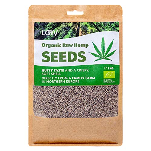Semillas de cáñamo enteras crudas orgánicas, 1kg, no tratadas térmicamente, conserva sus nutrientes, sabor a nuez, cultivadas en clima nórdico, excelente fuente de proteínas y fibra de origen vegetal