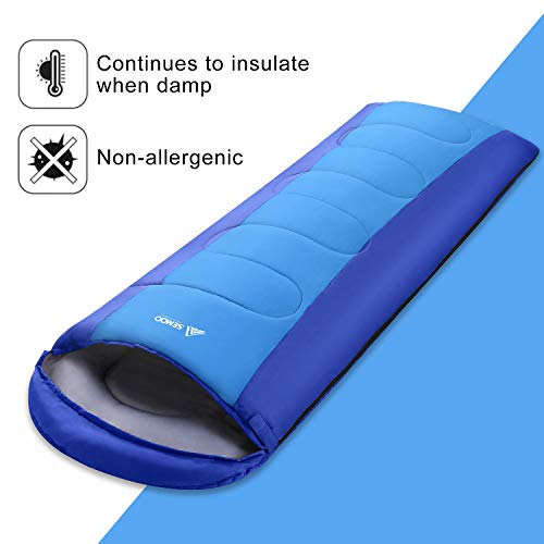 Semoo Saco de Dormir Impermeable, 190T de poliéster, Ligero para Adultos, con Bolsa de Compresión, para Acampar, Festivales, Senderismo, En Casa o Al Aire Libre…