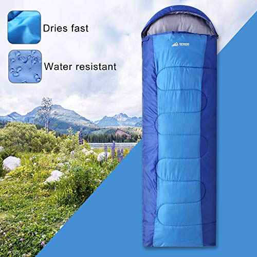Semoo Saco de Dormir Impermeable, 190T de poliéster, Ligero para Adultos, con Bolsa de Compresión, para Acampar, Festivales, Senderismo, En Casa o Al Aire Libre…