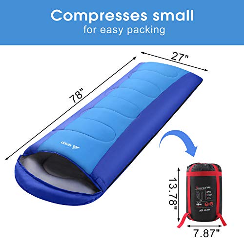 Semoo Saco de Dormir Impermeable, 190T de poliéster, Ligero para Adultos, con Bolsa de Compresión, para Acampar, Festivales, Senderismo, En Casa o Al Aire Libre…