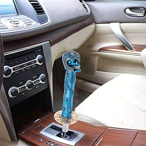 Semoss Universal Cráneo Pomo Cambio de Marchas Calavera Largo Palanca Automatico o Manual 27cm para Coche Camión SUV con 8mm 10mm 12mm Metal adaptadores,Azul