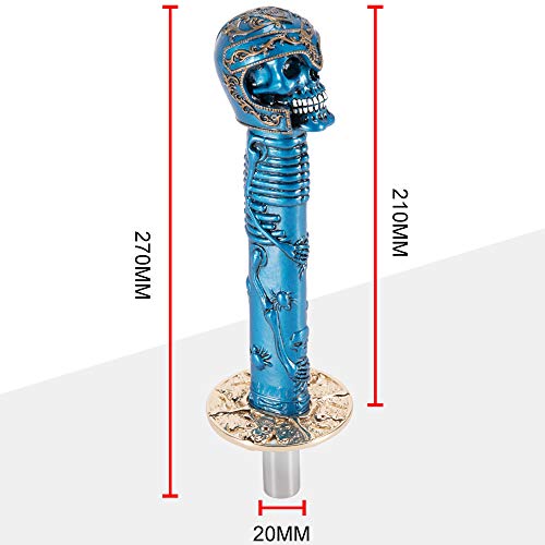 Semoss Universal Cráneo Pomo Cambio de Marchas Calavera Largo Palanca Automatico o Manual 27cm para Coche Camión SUV con 8mm 10mm 12mm Metal adaptadores,Azul