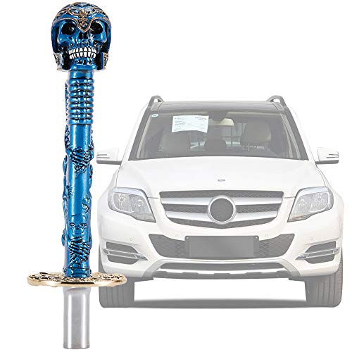 Semoss Universal Cráneo Pomo Cambio de Marchas Calavera Largo Palanca Automatico o Manual 27cm para Coche Camión SUV con 8mm 10mm 12mm Metal adaptadores,Azul