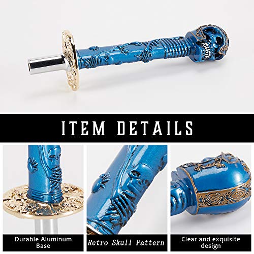 Semoss Universal Cráneo Pomo Cambio de Marchas Calavera Largo Palanca Automatico o Manual 27cm para Coche Camión SUV con 8mm 10mm 12mm Metal adaptadores,Azul