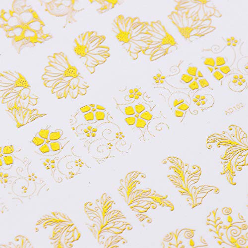 SENDILI 3D Flores Pegatinas para Uñas - Decoración Uñas Pegatinas para uñas de gel Semipermanentes Accesorios Uñas Decoracion,Dorado/1 Hoja
