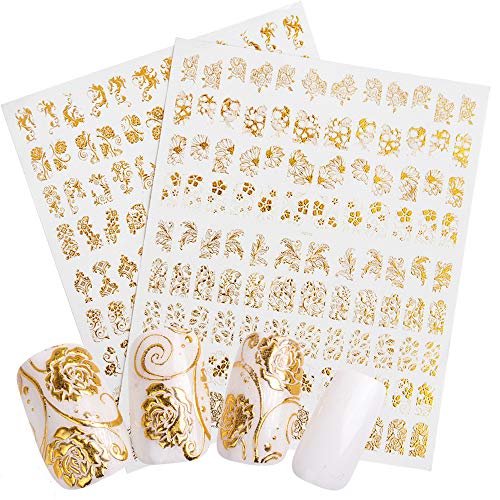 SENDILI 3D Flores Pegatinas para Uñas - Decoración Uñas Pegatinas para uñas de gel Semipermanentes Accesorios Uñas Decoracion,Dorado/1 Hoja