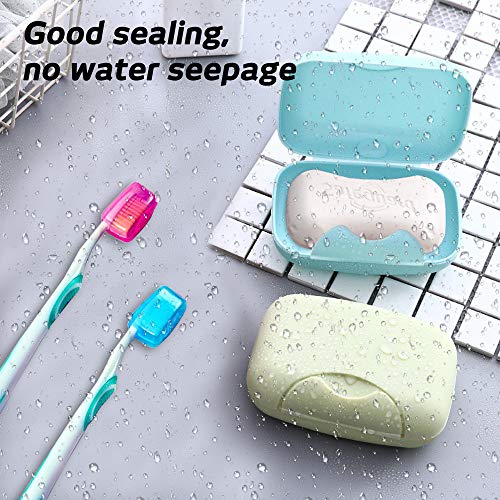 SENHAI - Juego de 2 jabones y 10 fundas para cabezal de cepillo de dientes, jabonera con tapa, funda protectora para cepillo de dientes para viajes, hogar, actividades al aire libre