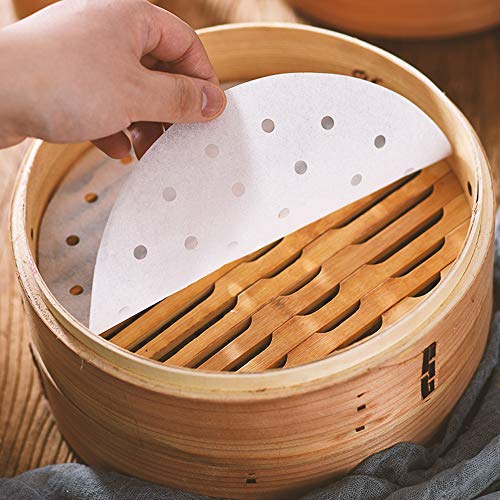 SENHAI - Juego de 200 piezas de papel para hornear de papel de pergamino perforado para freidora de aire, cocinar, hornear, postre al vapor, pan cocido