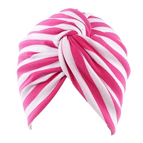 Señoras India Cáncer Quimioterapia Higiene Alopecia Maquillaje Moda Algodón Sencillos Raya Sombrero Pliegue Elástico Turbante Negro Gris Rosa Naranja Estilo (Color : Pink, Size : One Size)