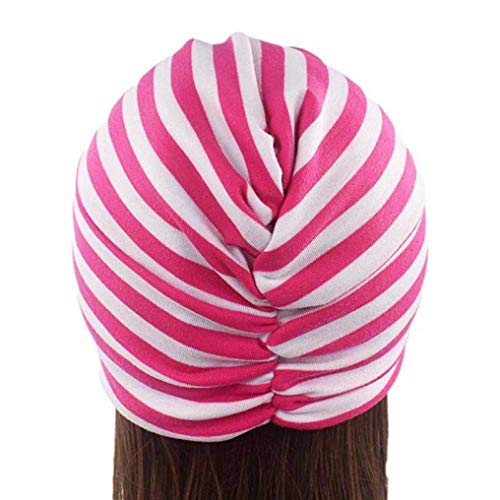 Señoras India Cáncer Quimioterapia Higiene Alopecia Maquillaje Moda Algodón Sencillos Raya Sombrero Pliegue Elástico Turbante Negro Gris Rosa Naranja Estilo (Color : Pink, Size : One Size)