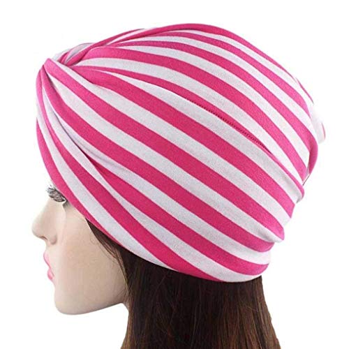 Señoras India Cáncer Quimioterapia Higiene Alopecia Maquillaje Moda Algodón Sencillos Raya Sombrero Pliegue Elástico Turbante Negro Gris Rosa Naranja Estilo (Color : Pink, Size : One Size)