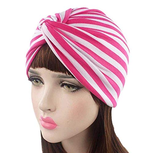 Señoras India Cáncer Quimioterapia Higiene Alopecia Maquillaje Moda Algodón Sencillos Raya Sombrero Pliegue Elástico Turbante Negro Gris Rosa Naranja Estilo (Color : Pink, Size : One Size)