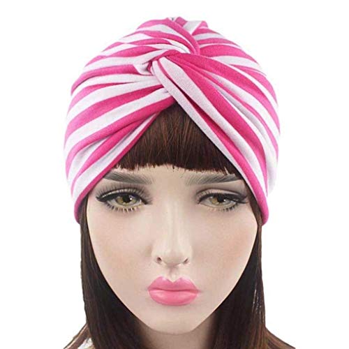 Señoras India Cáncer Quimioterapia Higiene Alopecia Maquillaje Moda Algodón Sencillos Raya Sombrero Pliegue Elástico Turbante Negro Gris Rosa Naranja Estilo (Color : Pink, Size : One Size)