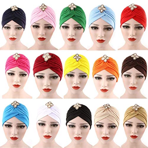 Señoras India Cáncer Quimioterapia Higiene Maquillaje Moda Sombrero Plegado Sencillos Poliéster Estiramiento Turbante Café Rosa Caqui Azul Marino Color Sólido con Cuentas con Cuentas Estilo