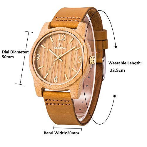 Sentai Reloj de Madera Reloj de Pulsera de Cuarzo Japonés con Correa de Cuero para Hombres y Mujeres