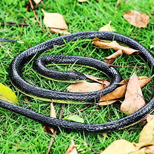 Serpientes de Goma Realistas, Serpiente Falso Juguete de Serpiente Mamba Negra para Accesorios de Jardín para Asustar a los Pájaros, Bromas, Decoración de Halloween (2 Piezas, 47 Pulgadas)