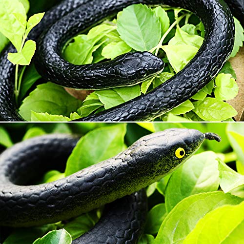 Serpientes de Goma Realistas, Serpiente Falso Juguete de Serpiente Mamba Negra para Accesorios de Jardín para Asustar a los Pájaros, Bromas, Decoración de Halloween (2 Piezas, 47 Pulgadas)