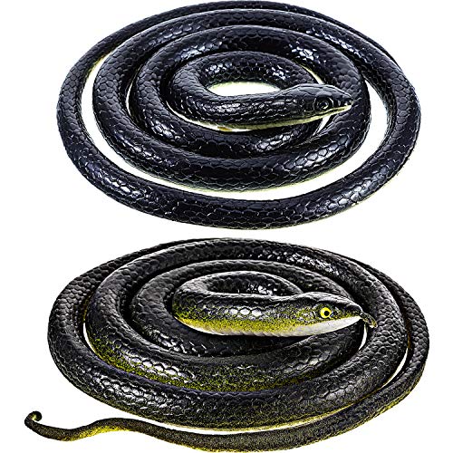 Serpientes de Goma Realistas, Serpiente Falso Juguete de Serpiente Mamba Negra para Accesorios de Jardín para Asustar a los Pájaros, Bromas, Decoración de Halloween (2 Piezas, 47 Pulgadas)