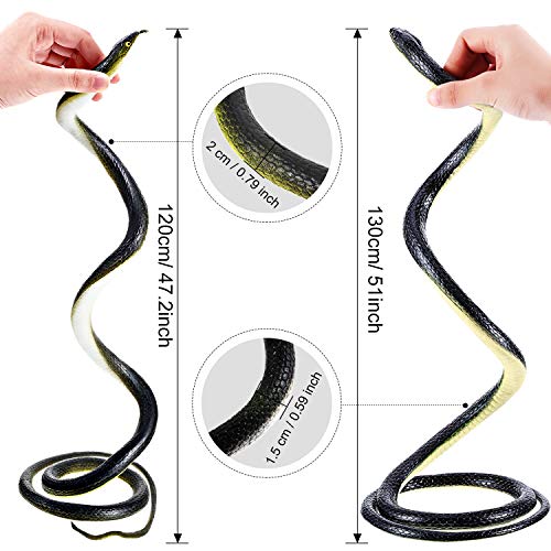 Serpientes de Goma Realistas, Serpiente Falso Juguete de Serpiente Mamba Negra para Accesorios de Jardín para Asustar a los Pájaros, Bromas, Decoración de Halloween (2 Piezas, 47 Pulgadas)