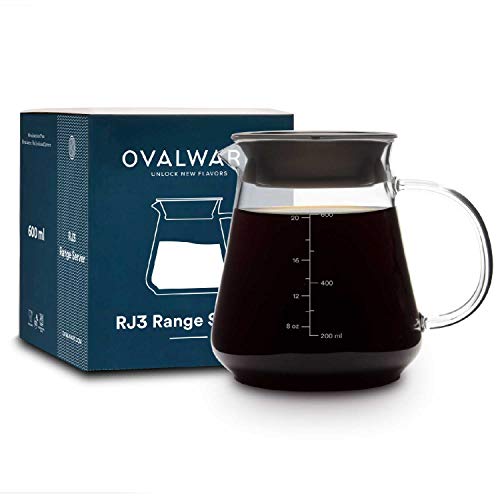 Servidor de café de la gama Glass para verter - 600ml/20oz Ovalware seguro para microondas y a prueba de calor cuerpo de vidrio de 2.5mm de espesor