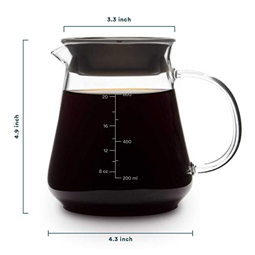 Servidor de café de la gama Glass para verter - 600ml/20oz Ovalware seguro para microondas y a prueba de calor cuerpo de vidrio de 2.5mm de espesor