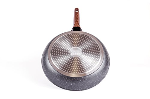 Set de 3 sartenes de aluminio con revestimiento cerámico color mármol y mango suave de baquelita efecto madera, Medidas 20-24-28 cm. SET LAURA by Cloen,Sartenes Cloen. ,