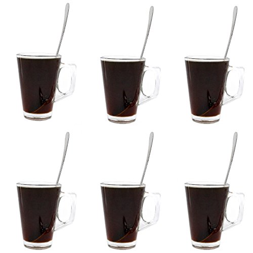 Set de 6 vasos de café de vidrio de 240 ml con 6 cucharas de regalo