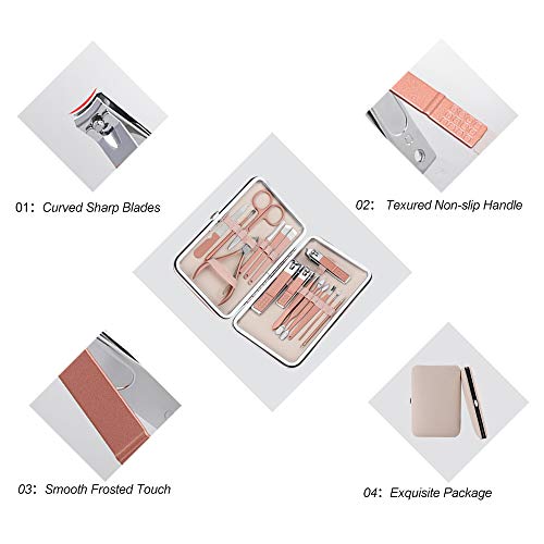 Set de manicura, COCOFLY 16 en 1 Juego de Cortaúñas Profesional, Pedicura de Acero Inoxidable Kit para Cuidado de Uñas gruesas y Removedor de cutícula con un Estuche de Cuero
