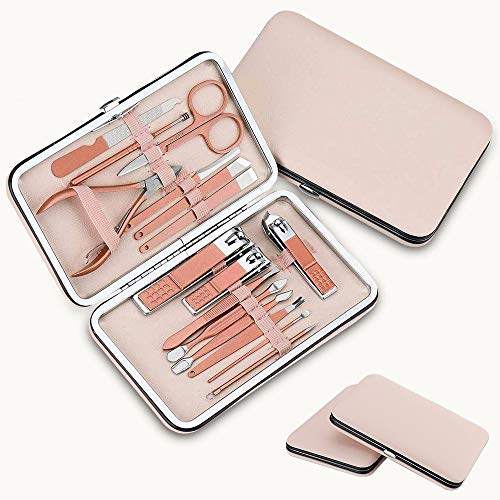 Set de manicura, COCOFLY 16 en 1 Juego de Cortaúñas Profesional, Pedicura de Acero Inoxidable Kit para Cuidado de Uñas gruesas y Removedor de cutícula con un Estuche de Cuero