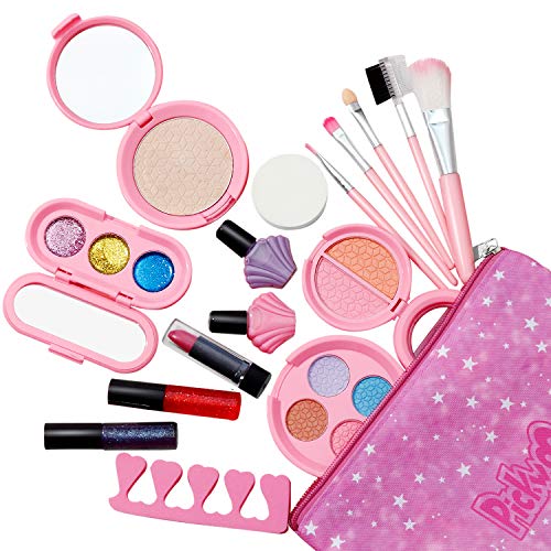 Set de maquillaje Kids para niñas, Kit de cosméticos lavables reales Juego para niños Maquillaje con bolsa de cosméticos Juego de regalo de princesa para fiesta de Halloween Navidad Cumpleaños