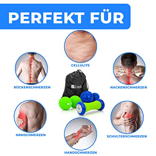 Set de masaje profesional | 4 partes | Masaje de pies para la fascitis plantar | 2x bola de erizo | Scooter peatonal con espinillas | Duoball - Twinball con bolsa